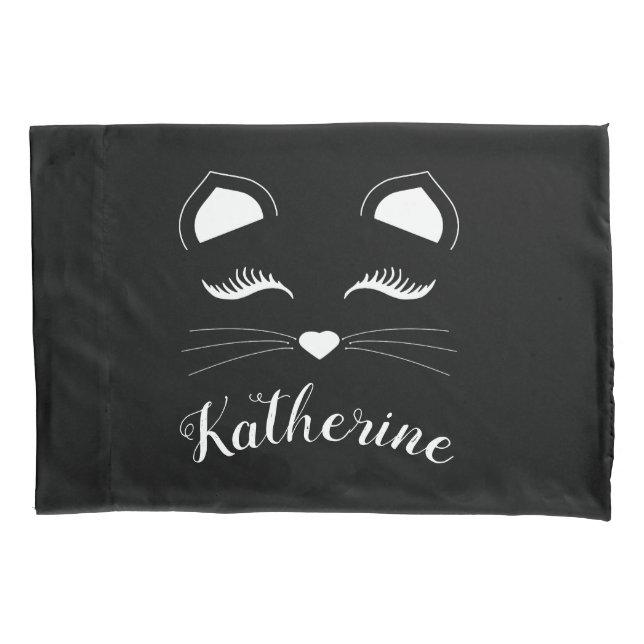 Housse D'oreillers Visage de chat noir et blanc (devant)