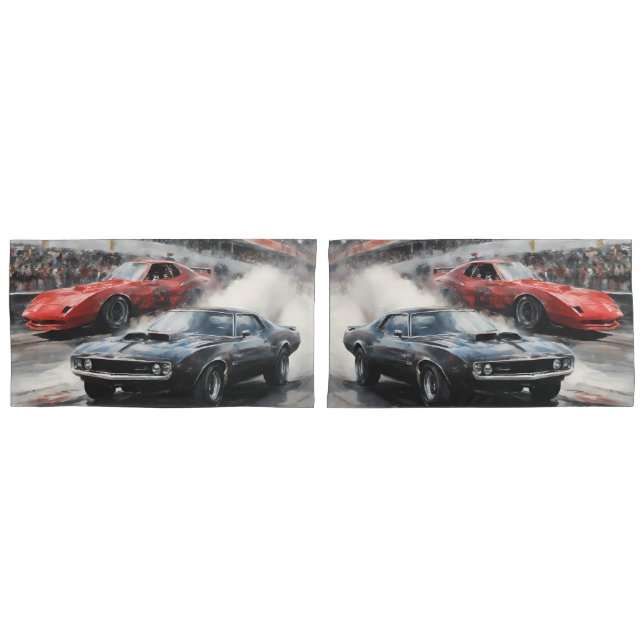 Housse D'oreillers Voitures Red & Black Muscle (devant-Set)