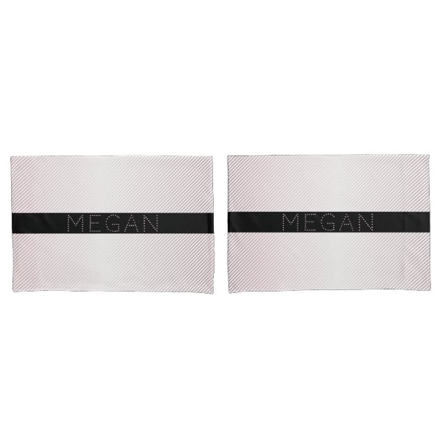 Housse D'oreillers Votre nom | Blanc fin et Rose subtil Ombre Stripes (devant-Set)
