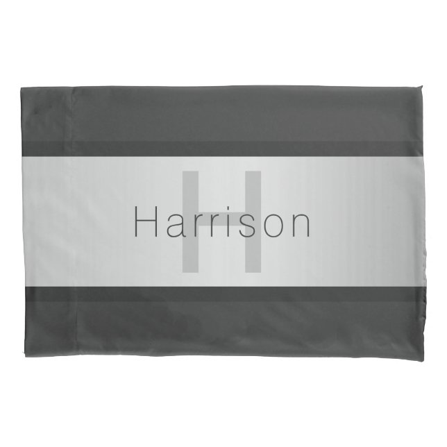 Housse D'oreillers Votre nom et votre monogramme | Gris & Faux Silver (devant-gauche)