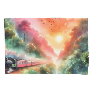 Housse D'oreillers Voyage en train au coucher de soleil tropical aqua