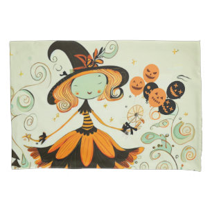 Housse D'oreillers whimsical/sorcière/citrouille/chute