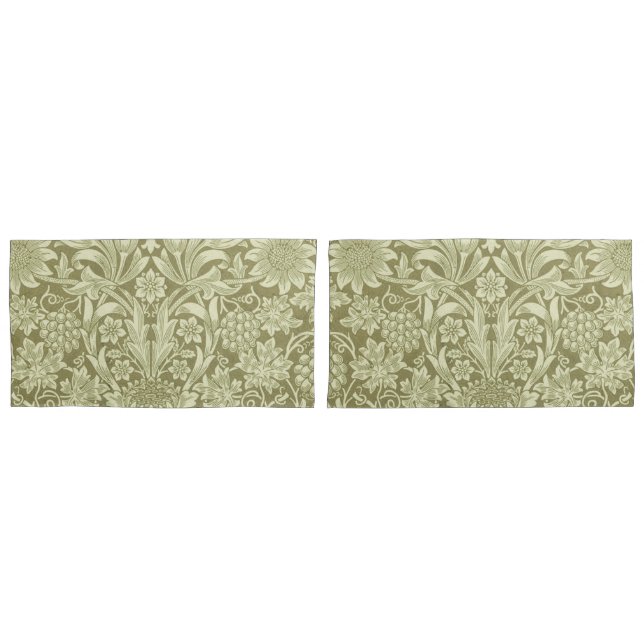 Housse D'oreillers William Morris Fleur verte tournesol (devant-Set)