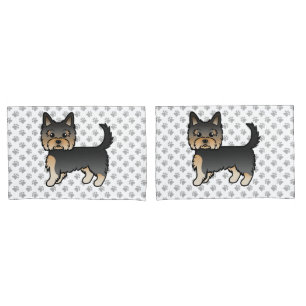 Housse D'oreillers Yorkshire Terrier noir et feu Dessin animé Chien &