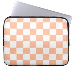Housse Pour Ordinateur Portable à damiers carré pêche orange blanc géométrique
