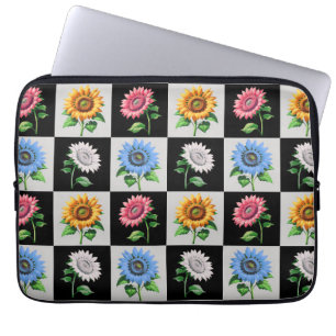 Housse Pour Ordinateur Portable à damiers Flore de tournesol multicolore