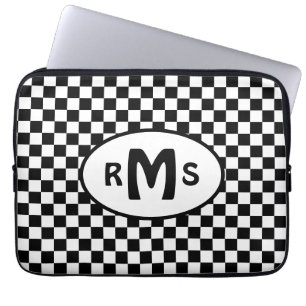 Housse Pour Ordinateur Portable à damiers Monogramme noir et blanc