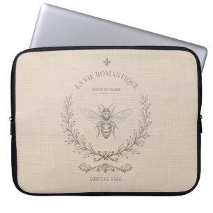 Housse Pour Ordinateur Portable Abeille miel beige vintage rustique campagne franç