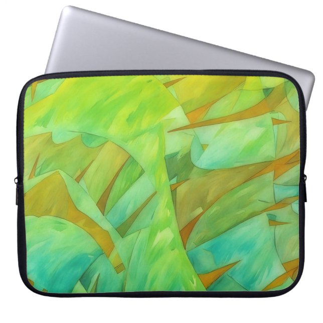 Housse Pour Ordinateur Portable Abstract Watercolor Art in Green Laptop Cover (Devant)