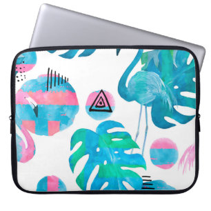 Housse Pour Ordinateur Portable Abstrait avec aquarelle flamingo et eleme aléatoir