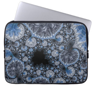 Housse Pour Ordinateur Portable Abstrait bleu et noir complexe fractal