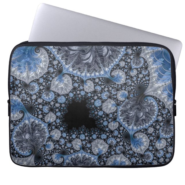 Housse Pour Ordinateur Portable Abstrait bleu et noir complexe fractal (Devant)
