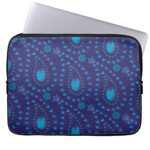 Housse Pour Ordinateur Portable Abstrait bleu foncé Paisley Tulip motif floral