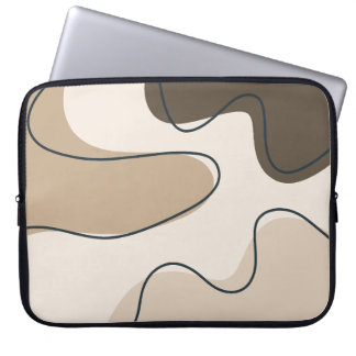 Housse Pour Ordinateur Portable Abstrait Bohème Liquide Tourbillonnant Beige et Br