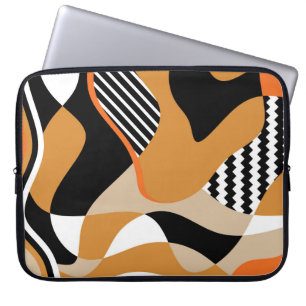 Housse Pour Ordinateur Portable Abstrait ondulé : motif noir vintage