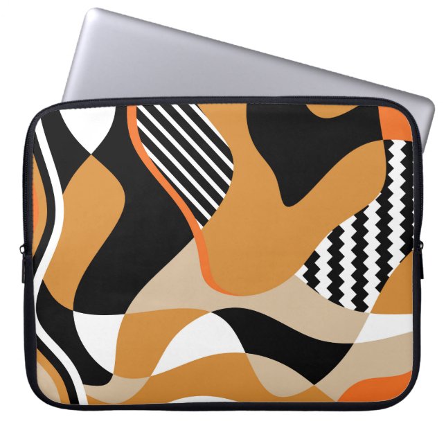 Housse Pour Ordinateur Portable Abstrait ondulé : motif noir vintage (Devant)