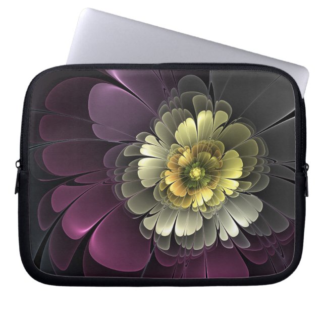 Housse Pour Ordinateur Portable Abstrait Purpur moderne Khaki Gris Fleur fractale  (Devant)