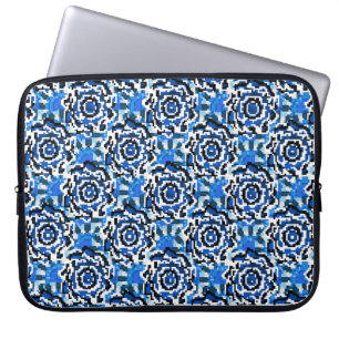 Housse Pour Ordinateur Portable Abstraite mode florale, bleue, noire et beige