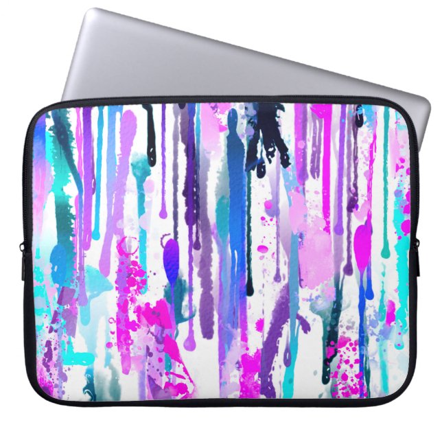 Housse Pour Ordinateur Portable Abstraits gouttes d'aquarelle bleu turquoise rose (Devant)