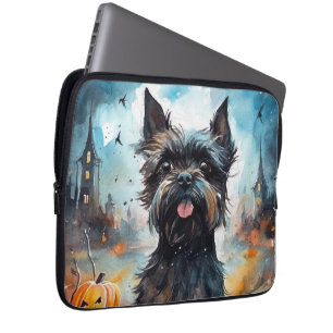 Housse Pour Ordinateur Portable Affenpinscher d'Halloween avec citrouilles effraya