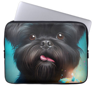 Housse Pour Ordinateur Portable Affenpinscher fête le gâteau des ballons d'anniver