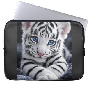 Housse Pour Ordinateur Portable Affiche de faune de jeune tigre blanc mignon aux y