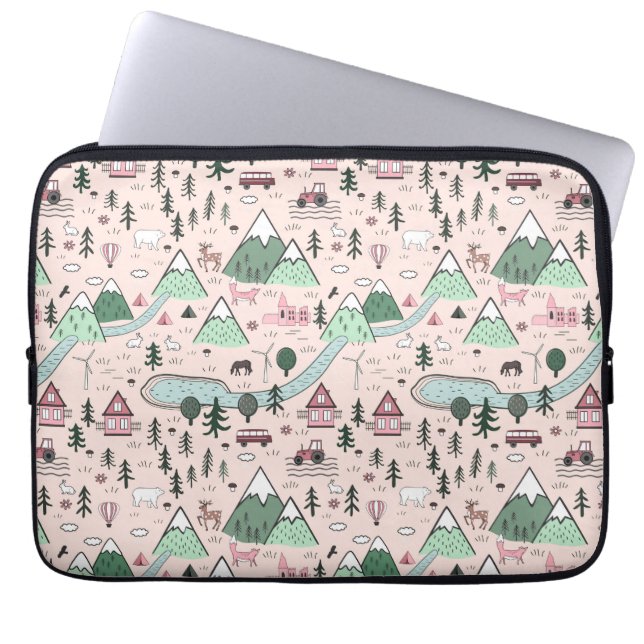 Housse Pour Ordinateur Portable Agritourisme scandinave Motif rose (Devant)