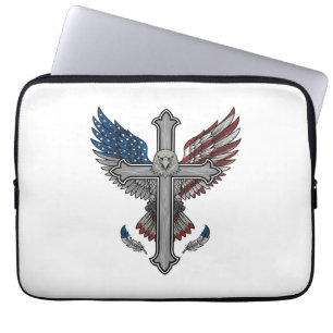 Housse Pour Ordinateur Portable Aigle Patriotique Croix Gravure Vintage Vecteur Dé