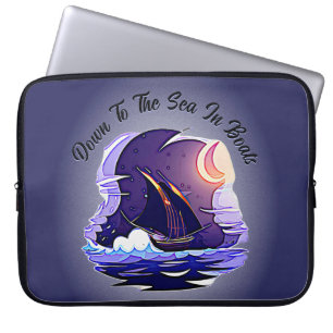 Housse Pour Ordinateur Portable Ajoutez Nom Votre Texte, Voilier, Nuages Lune Bleu