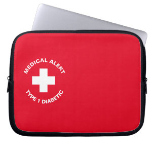 Housse Pour Ordinateur Portable Alerte Médicale personnalisée rouge diabétique
