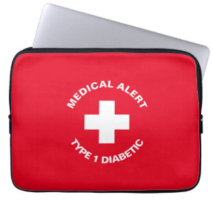 Housse Pour Ordinateur Portable Alerte Médicale personnalisée rouge diabétique