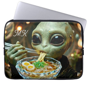 Housse Pour Ordinateur Portable Alien drôle mangeant des nouilles Ramen monogrammé