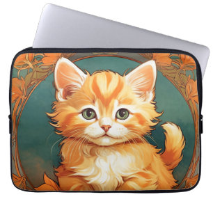 Housse Pour Ordinateur Portable Alphonse Mucha Style Chat orange