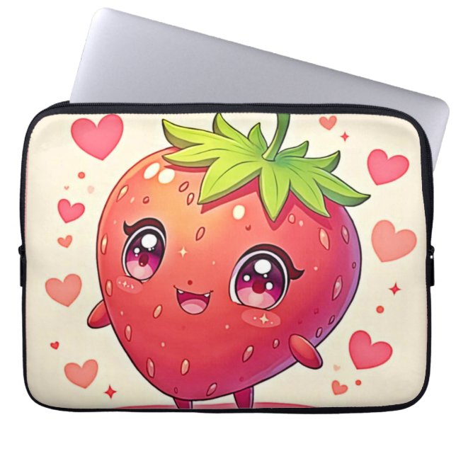 Housse Pour Ordinateur Portable Amour aux fraises adorable (Devant)