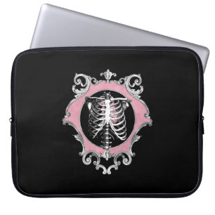 Housse Pour Ordinateur Portable Amour gothique   Squelette rose et noir Coeur flor