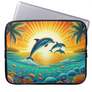 Housse Pour Ordinateur Portable Amoureux de dauphins de plage mignons