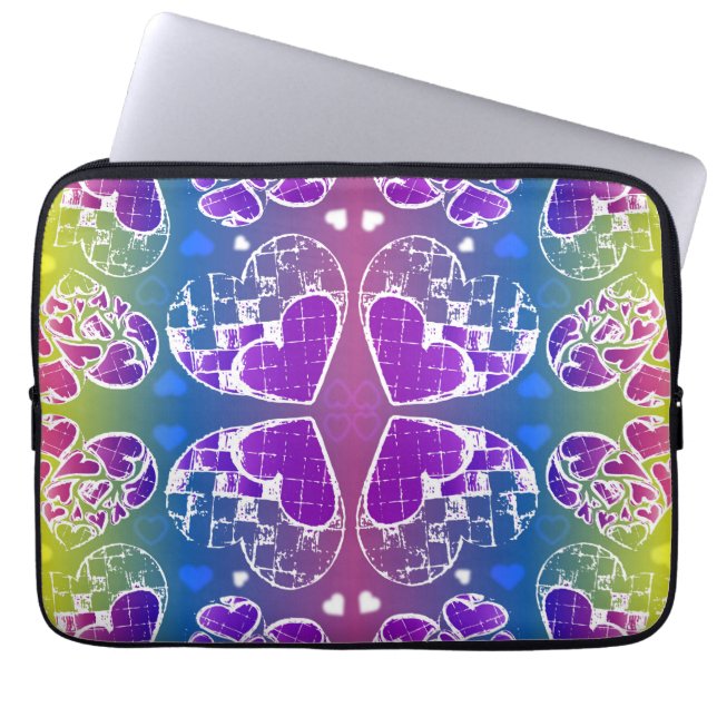 Housse Pour Ordinateur Portable Amusant Violet, bleu, jaune motif de Coeurs Whimsi (Devant)