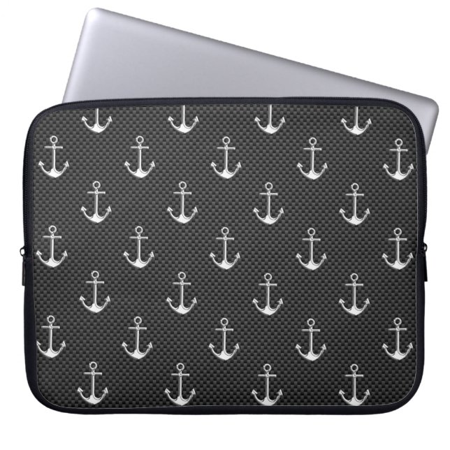 Housse Pour Ordinateur Portable Anchors on Black Carbon Fiber Pattern (Devant)