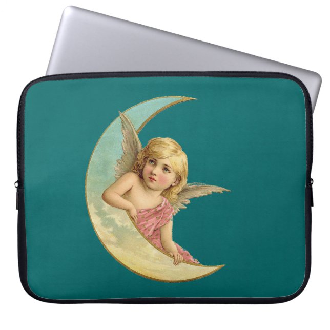 Housse Pour Ordinateur Portable Angel dans une image vintage lune croissant (Devant)