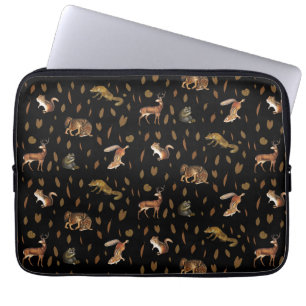 Housse Pour Ordinateur Portable Animaux de forêt automnale Feuilles d'automne