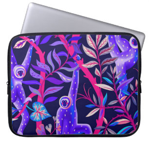 Housse Pour Ordinateur Portable Animaux tropicaux : motif de singes bleus.