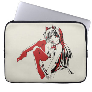 Housse Pour Ordinateur Portable Anime Neko Fille au Chat, Douce Fourrure Piquante