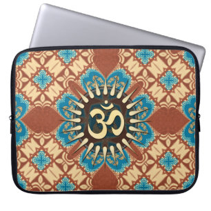 Housse Pour Ordinateur Portable Aqua Blue et Earthy Brown Géométrique avec Gold OM
