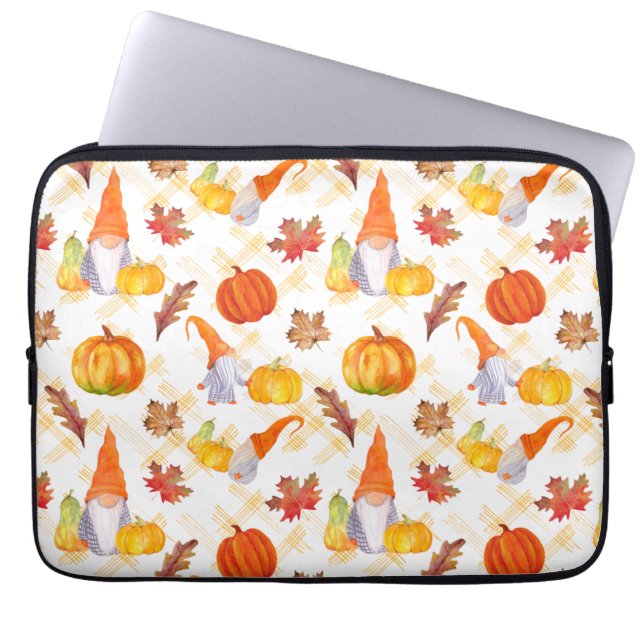 Housse Pour Ordinateur Portable Aquarelle Automne Gnomes, Citrouille Et Feuille (Devant)