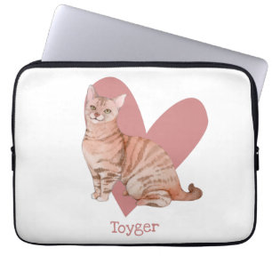 Housse Pour Ordinateur Portable Aquarelle Chat Toyger Kitty Coeur rose