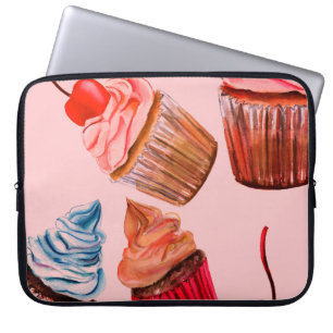 Housse Pour Ordinateur Portable Aquarelle cupcakes sans couture arrière - plan mot