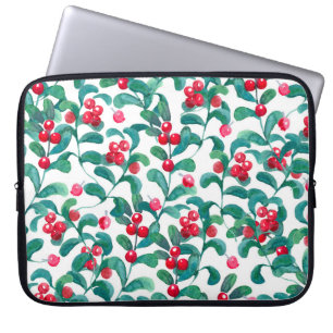 Housse Pour Ordinateur Portable Aquarelle de baies sauvages, motif sans soudure.