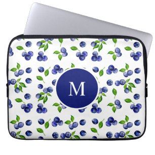 Housse Pour Ordinateur Portable Aquarelle de bleuet Monogramme Berry Rustique Chic