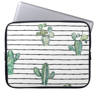Housse Pour Ordinateur Portable Aquarelle de Cactus : Dessin de stylo Vintage.