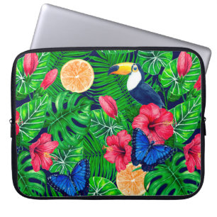 Housse Pour Ordinateur Portable Aquarelle de jardin toucan et tropical
